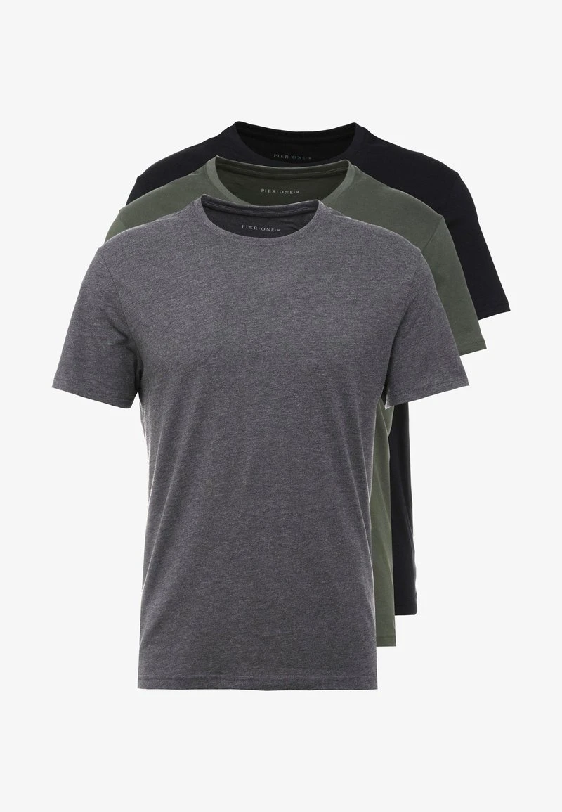 Pier One 3 PACK - T-Shirt Basic - Black/grey/green 6 Pier One 3 PACK - T-Shirt Basic - Black/grey/green – Bild 6